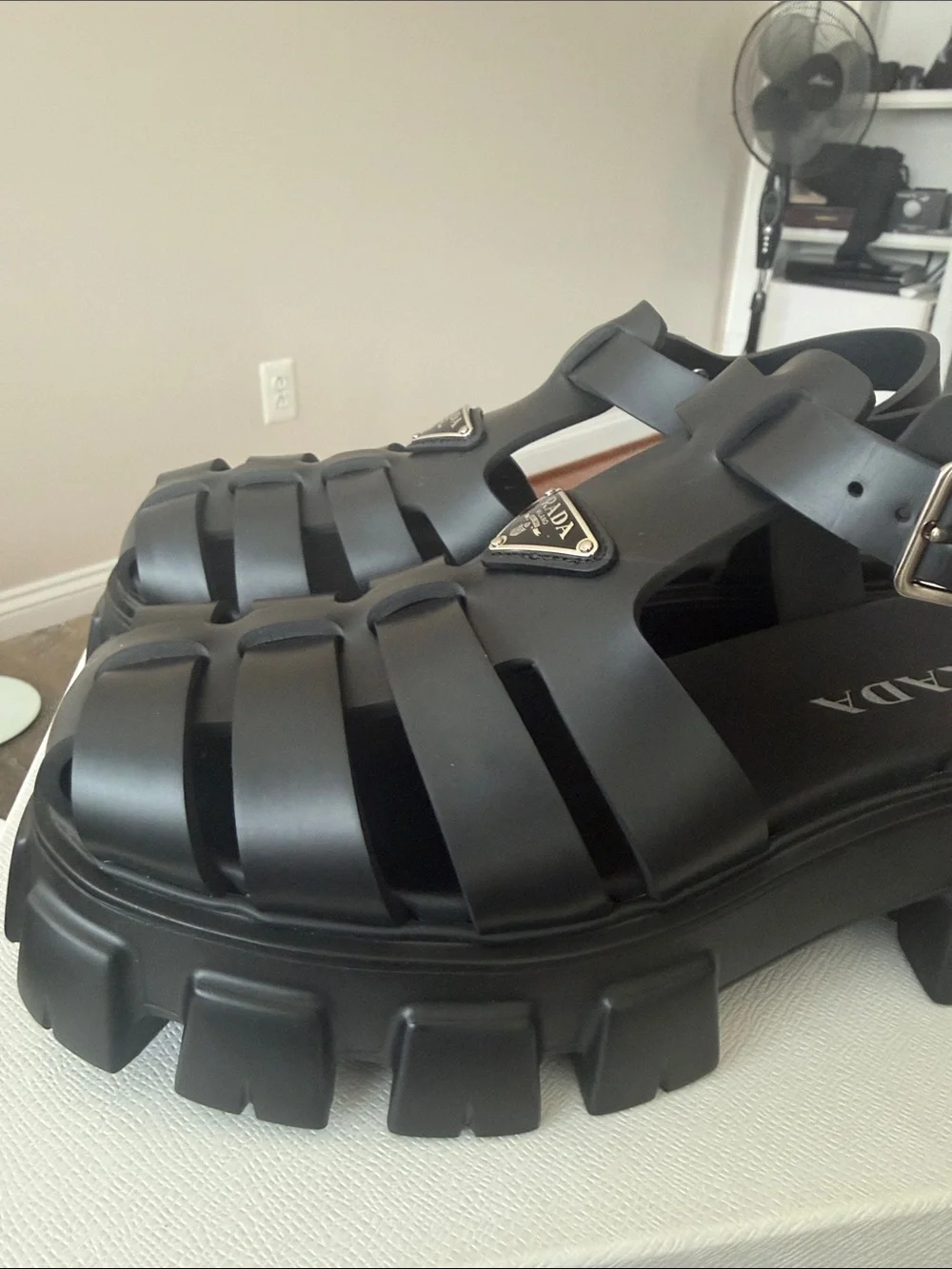 Prada Black Chunky Rubber Fisherman Sandals